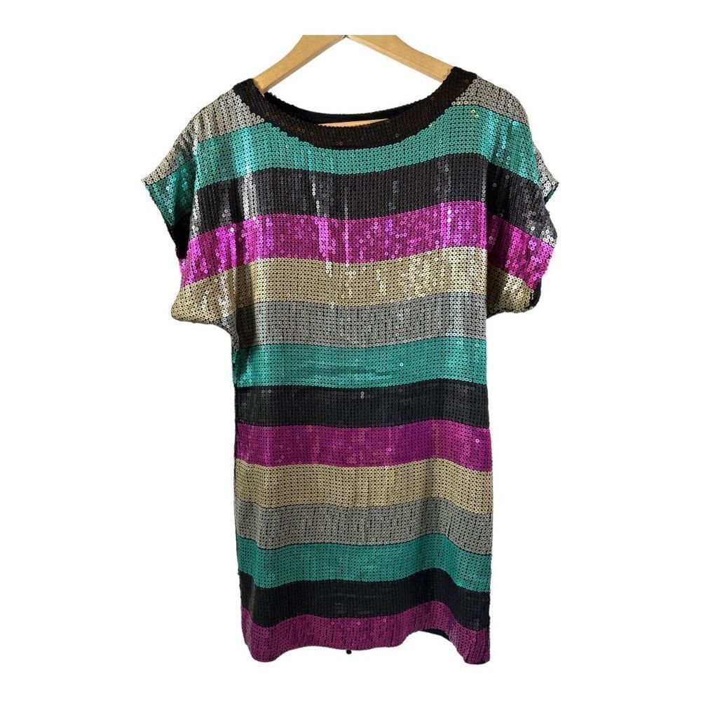 COREY LYNN CALTER Women’s Short Sleeve Striped Sequin Mini Dress Extra Small